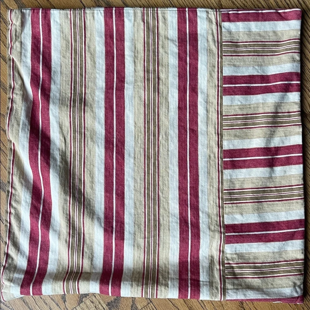 Pottery Barn Red Linen Cotton Blend Stripe Zip Closure Pillow Covers Set of 2